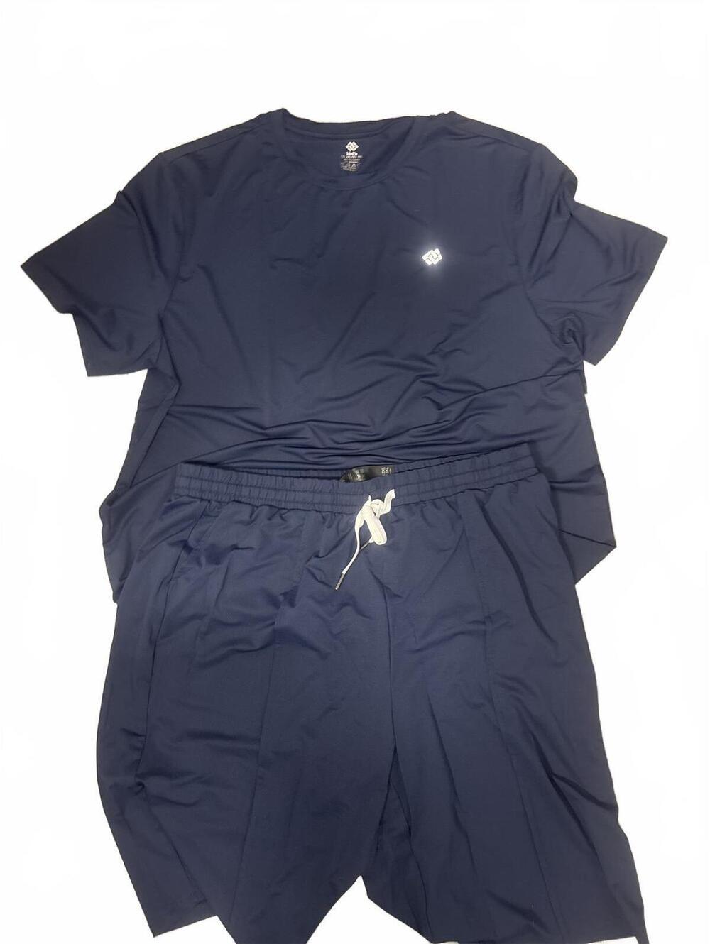 Men's Navy Blue Athletic Lounge Set Short Sleeve Tee & Drawstring Shorts